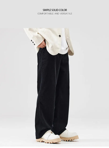 corduroy pants mens fashion loose casual straight large size wide leg baggy trousers office man commuter business corduroy pant unique default style 2064