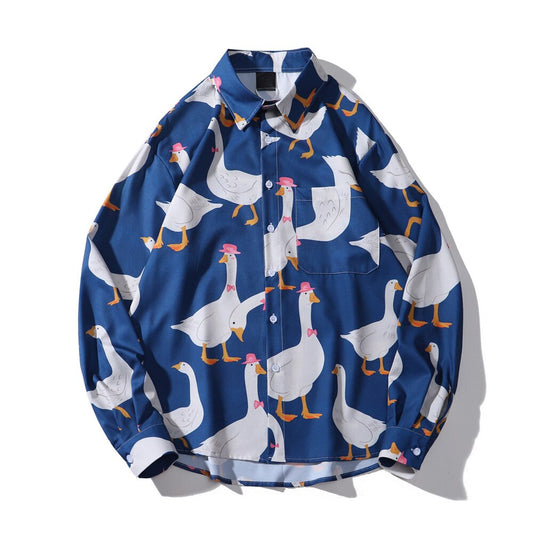 "Duckie" Unisex Men Women Streetwear Graphic Button Up Shirt Daulet Apparel
