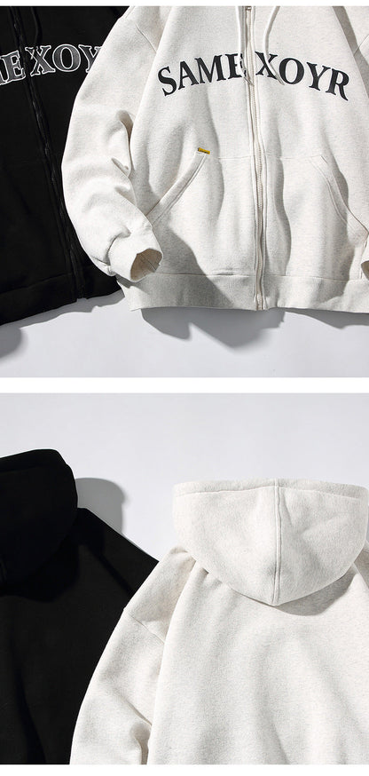 Alphabet-print Hooded Cardigan Sweater On White Street King Apparel