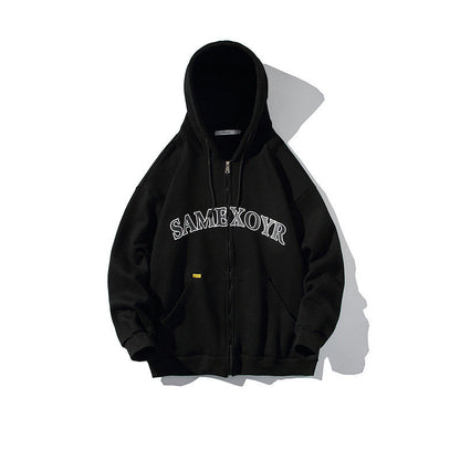 Alphabet-print Hooded Cardigan Sweater On White Street King Apparel