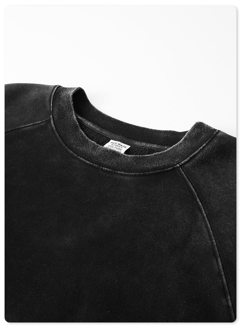 Washed Crew-neck Fleece Padded Hoodie Street King Apparel