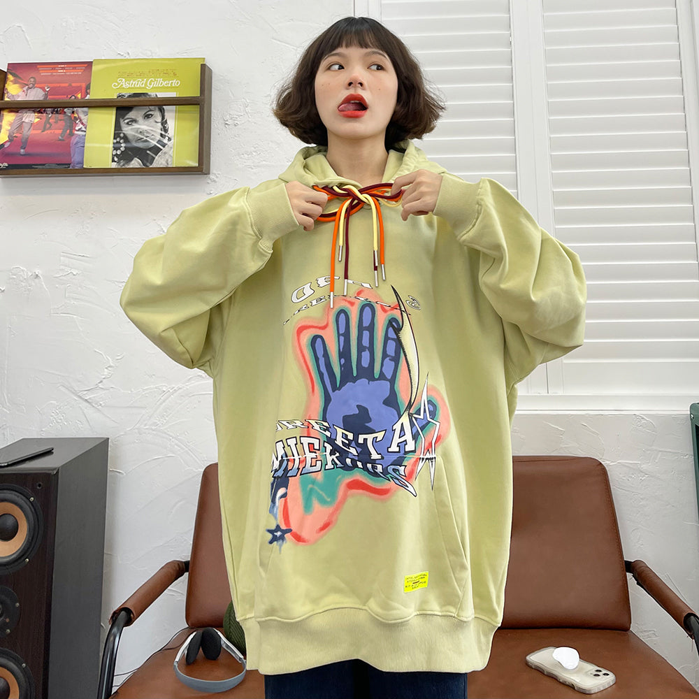 Women's Loose Bf Street Vintage Palm Print Hoodie Street King Apparel