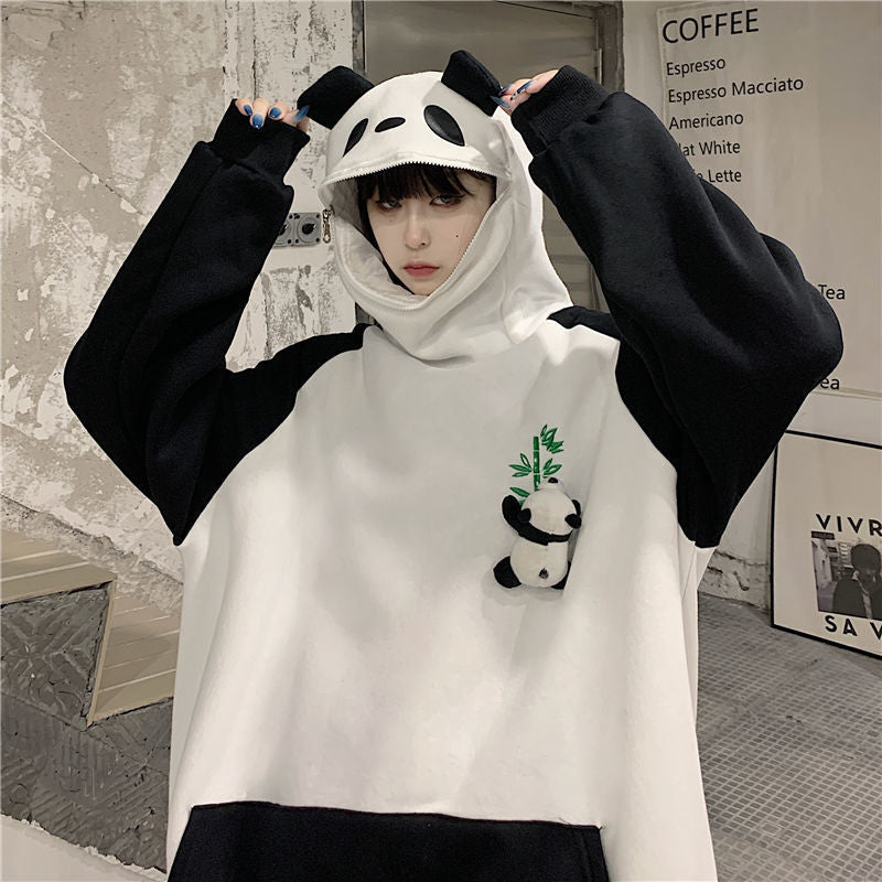 Fleece-lined Thickened Hooded Sweatshirt Panda Couple Coat Street King Apparel