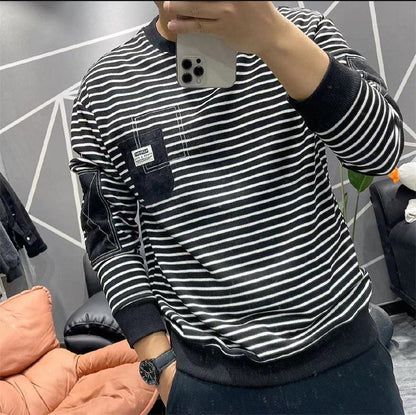 Autumn New Round Neck Pullover Stripe Sweater Man Street King Apparel