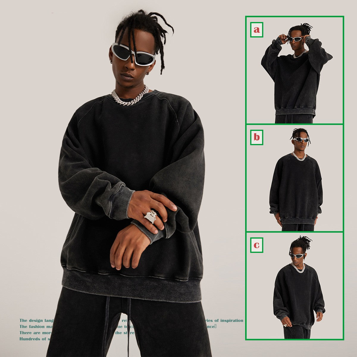Washed Crew-neck Fleece Padded Hoodie Street King Apparel