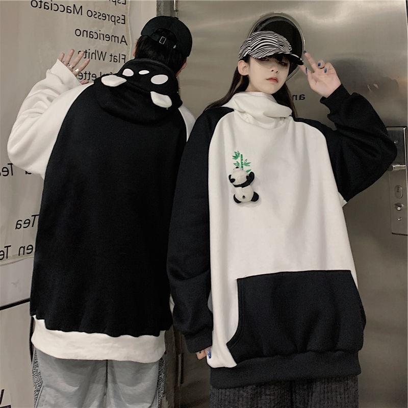 Fleece-lined Thickened Hooded Sweatshirt Panda Couple Coat Street King Apparel