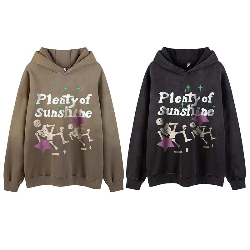 Skull Print With Fleece Hooded Sweater For Men Street King Apparel