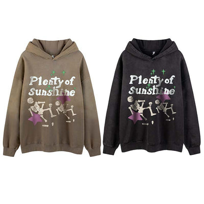 Skull Print With Fleece Hooded Sweater For Men Street King Apparel