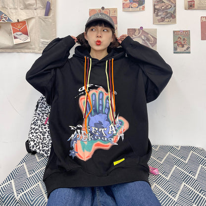 Women's Loose Bf Street Vintage Palm Print Hoodie Street King Apparel
