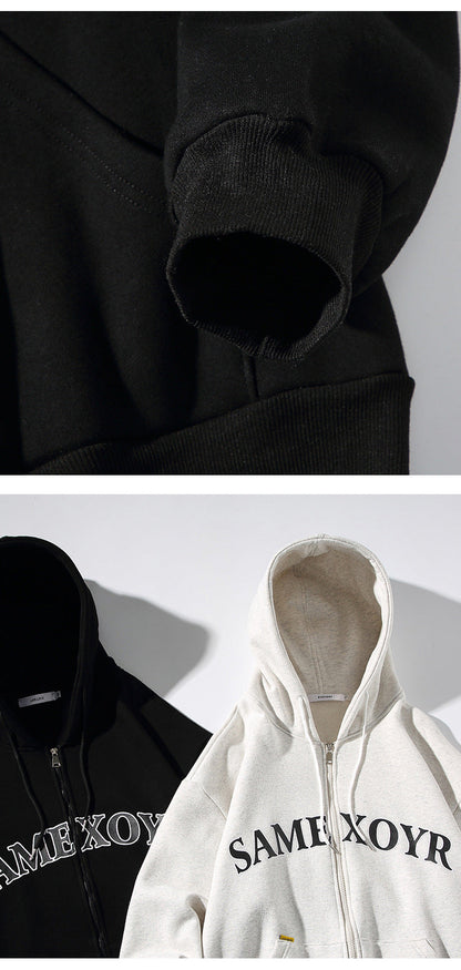 Alphabet-print Hooded Cardigan Sweater On White Street King Apparel