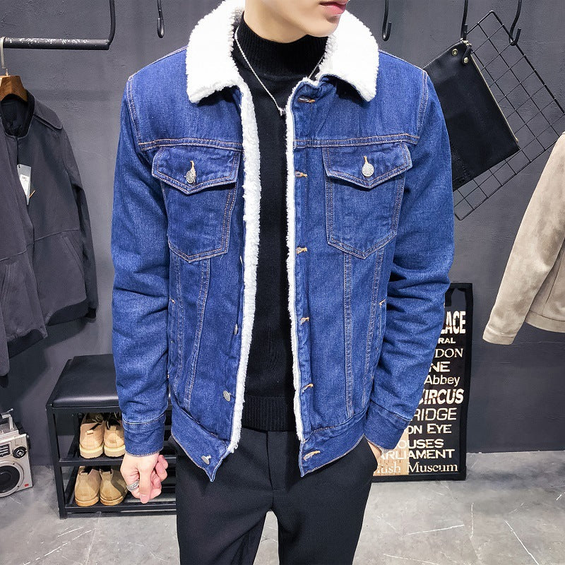 Cashmere Thickened Denim Coat Male Lamb Hair Street King Apparel