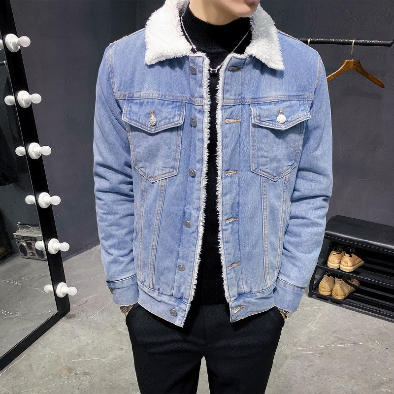 Cashmere Thickened Denim Coat Male Lamb Hair Street King Apparel