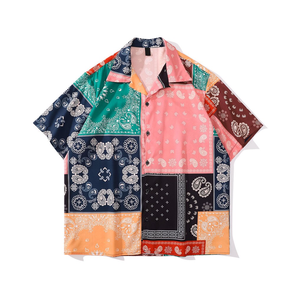 "Paisley Patch" Unisex Men Women Streetwear Button Up Shirt - Street King Apparel