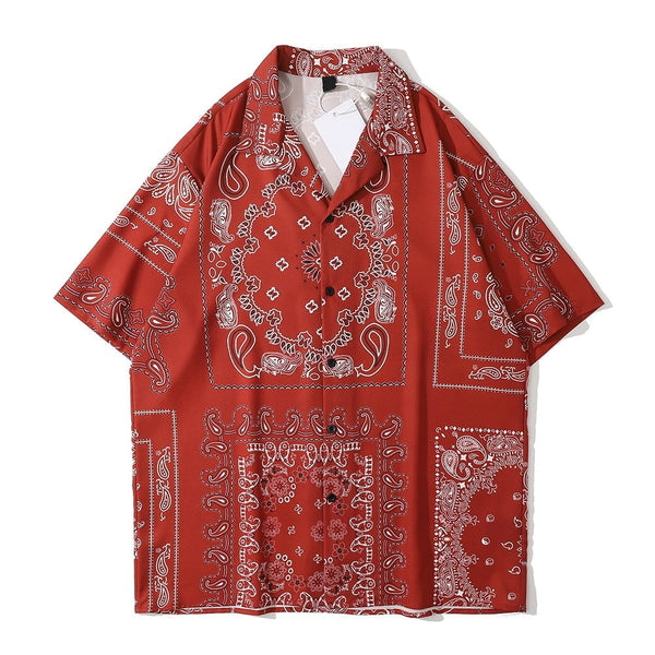 "Vintage Red" Unisex Men Women Streetwear Graphic Button Shirt - Street King Apparel