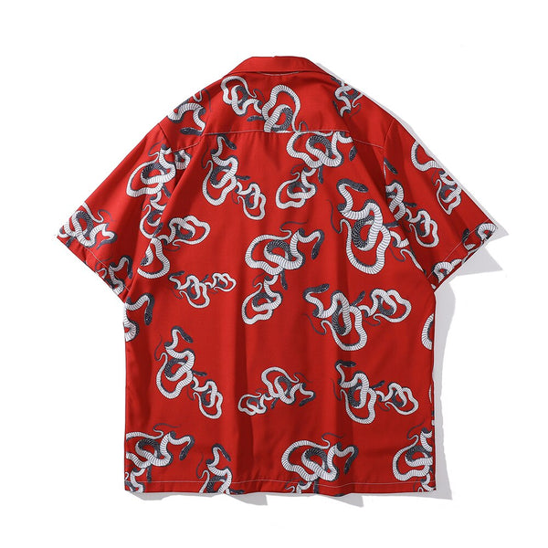 "Red Snake" Unisex Men Women Streetwear Graphic Button Shirt - Street King Apparel