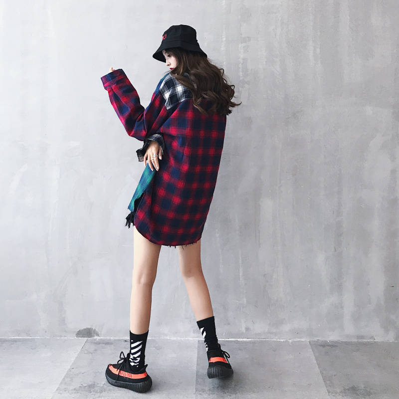 "Plaid Cuts" Unisex Men Women Streetwear Graphic Button Up Shirt - Street King Apparel