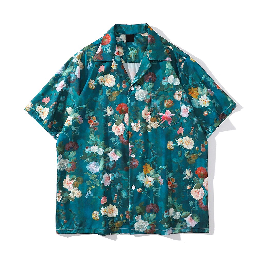 "Ocean Floral" Unisex Men Women Streetwear Button Up Shirt - Street King Apparel