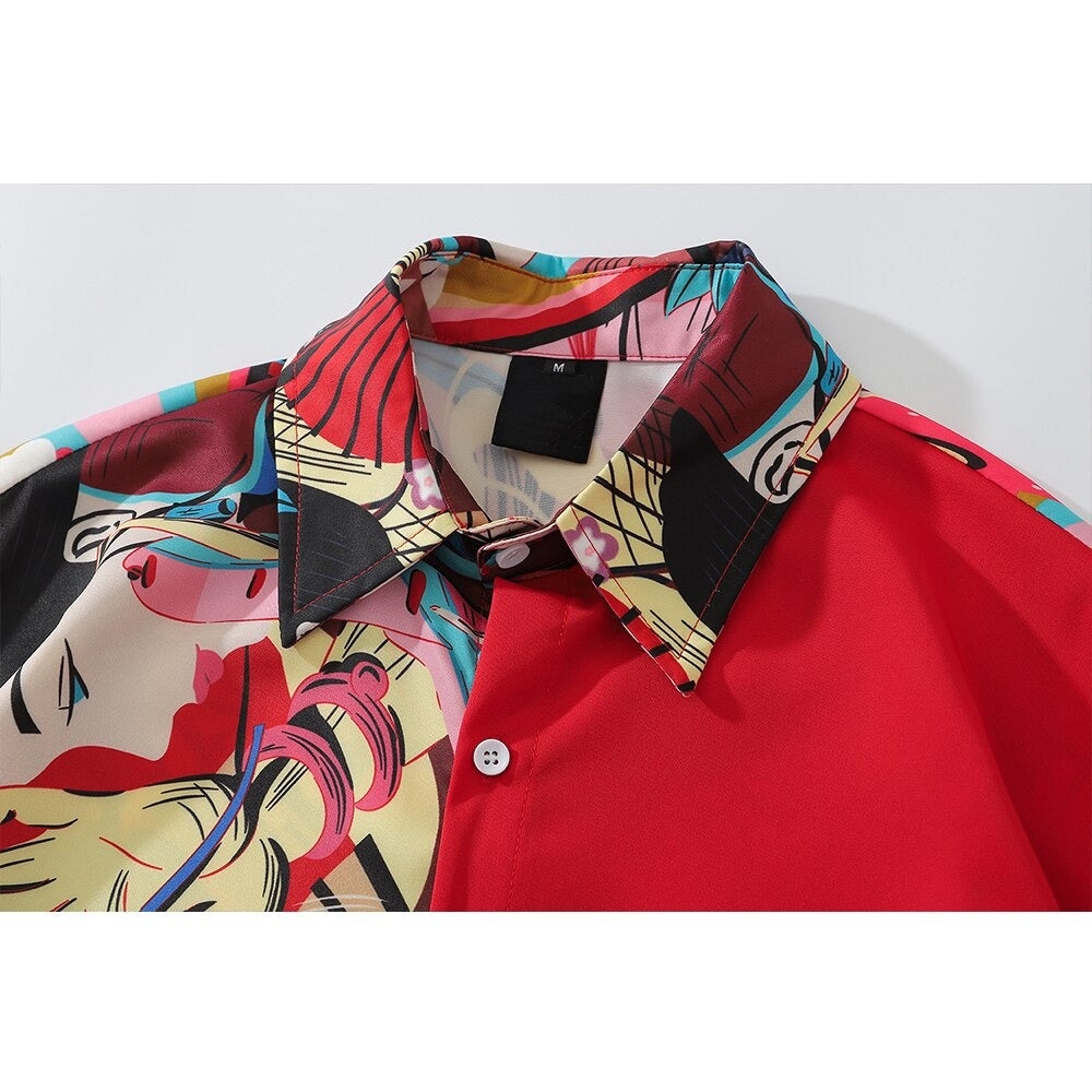 "Red Summer" Unisex Men Women Streetwear Button Shirt - Street King Apparel
