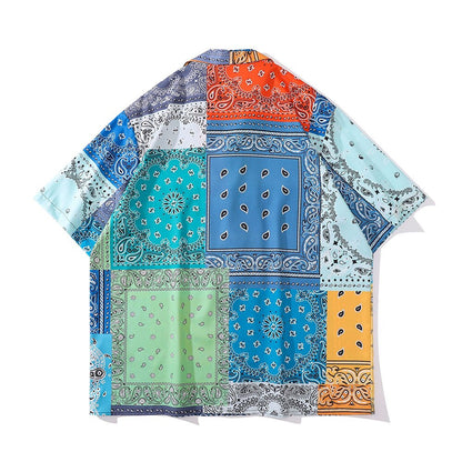 'Patchwork" Unisex Men Women Streetwear Button Up Shirt - Street King Apparel