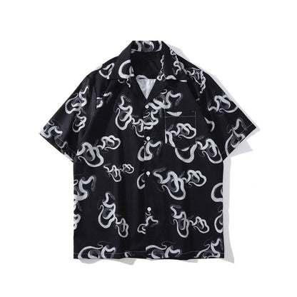 "Red Snake" Unisex Men Women Streetwear Graphic Button Shirt - Street King Apparel