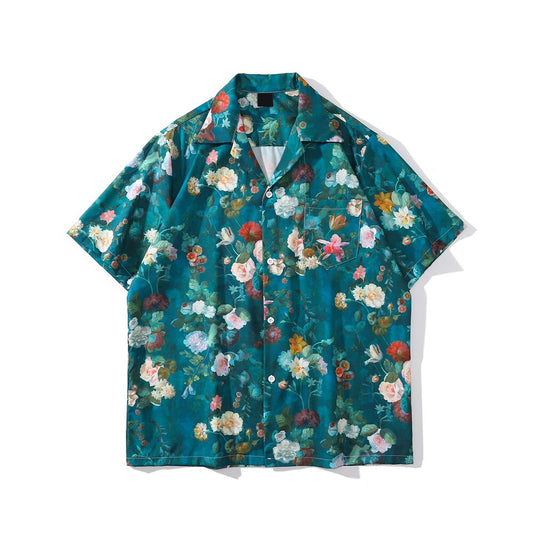 "Ocean Floral" Unisex Men Women Streetwear Button Up Shirt - Street King Apparel