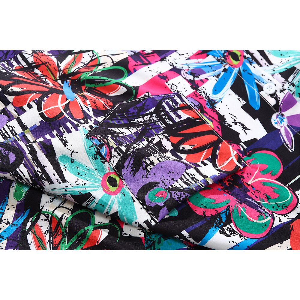 "Floral Graf" Unisex Men Women Streetwear Button Up Shirt - Street King Apparel