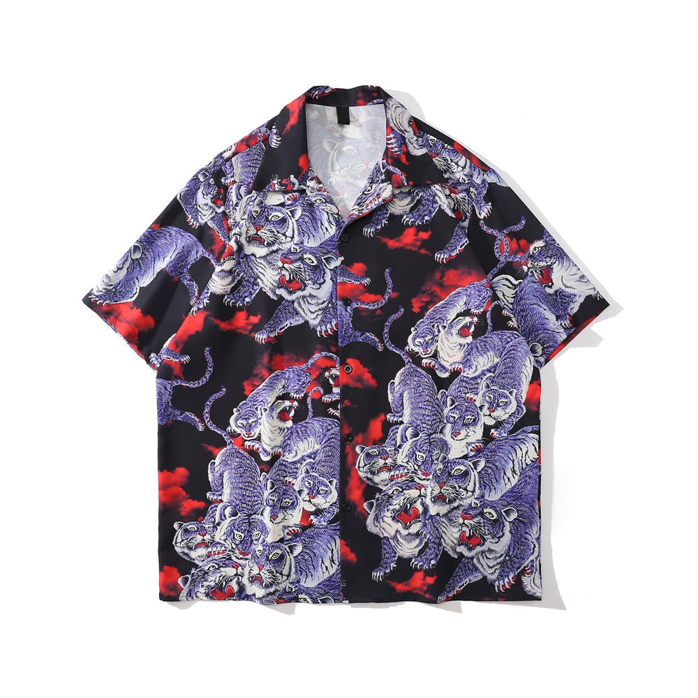 "Purple Dragon" Unisex Men Women Streetwear Graphic Button Shirt - Street King Apparel