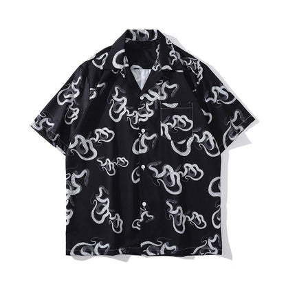"Red Snake" Unisex Men Women Streetwear Graphic Button Shirt - Street King Apparel