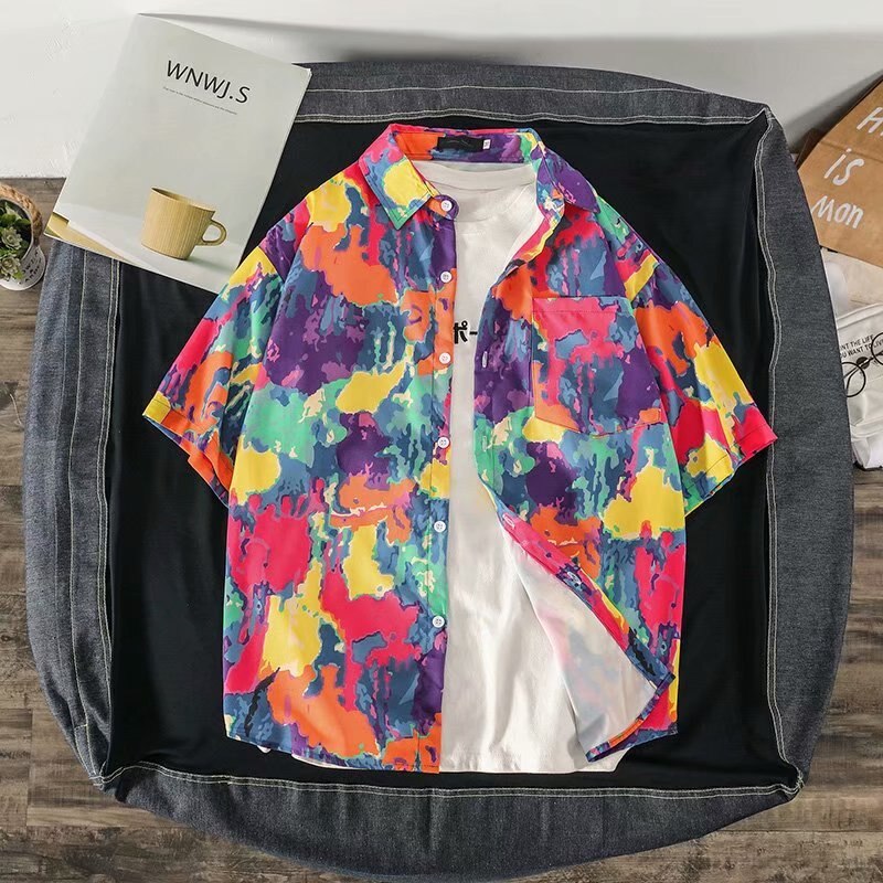 "Abstract" Unisex Men Women Streetwear Graphic Button Up Shirt Daulet Apparel