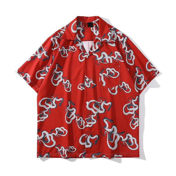 "Red Snake" Unisex Men Women Streetwear Graphic Button Shirt - Street King Apparel