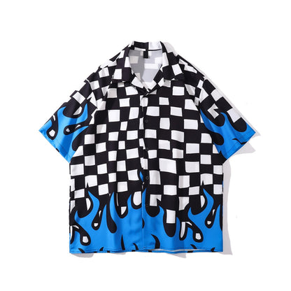 Street King Apparel "Blue Flame" Unisex Men Women Streetwear Graphic Button Shirt - Street King Apparel