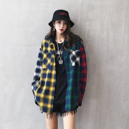 "Plaid Cuts" Unisex Men Women Streetwear Graphic Button Up Shirt - Street King Apparel