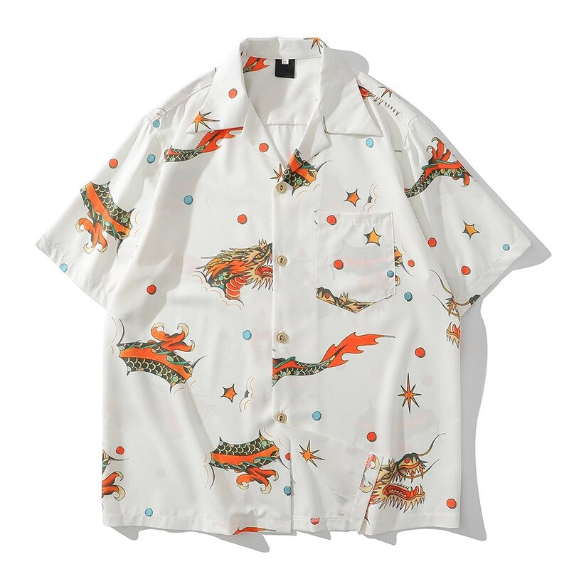 "Red Dragon" Unisex Men Women Streetwear Graphic Button Shirt - Street King Apparel