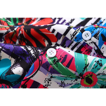 "Floral Graf" Unisex Men Women Streetwear Button Up Shirt - Street King Apparel