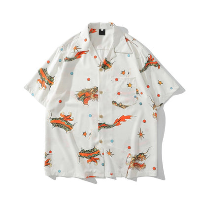 "Red Dragon" Unisex Men Women Streetwear Graphic Button Shirt - Street King Apparel