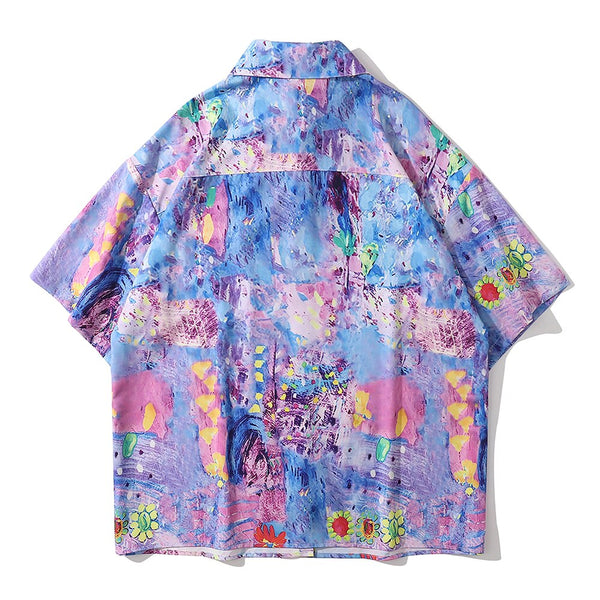 "Purple Rainbow" Unisex Men Women Streetwear Graphic Button Shirt - Street King Apparel