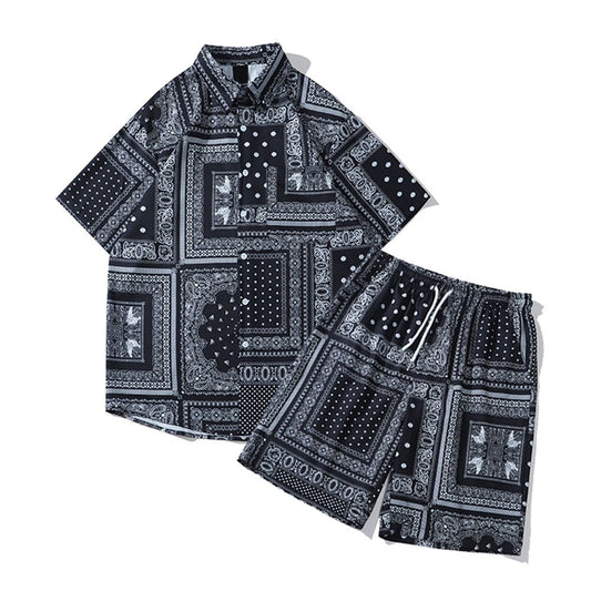 "Dark Bandanna" Unisex Streetwear Men Women Button Shirt - Street King Apparel