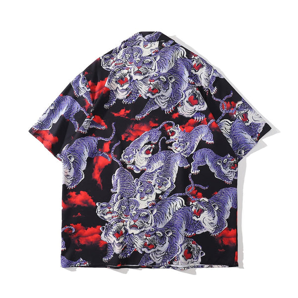 "Purple Dragon" Unisex Men Women Streetwear Graphic Button Shirt - Street King Apparel