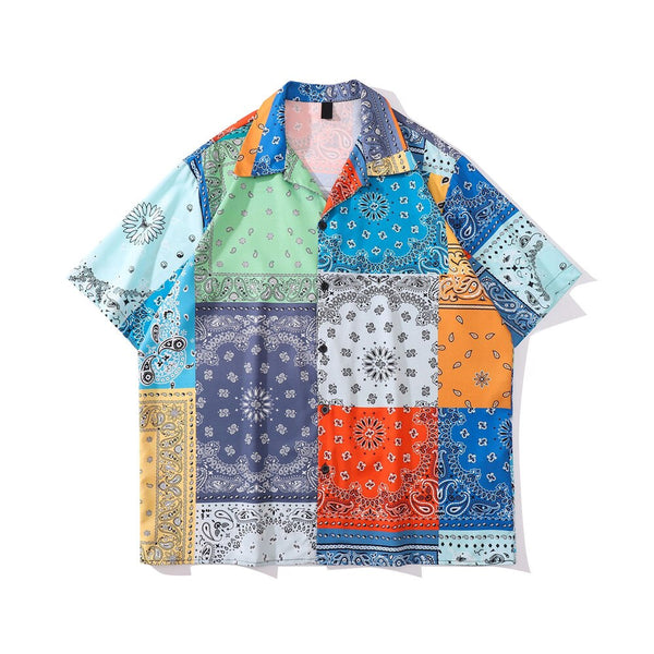 'Patchwork" Unisex Men Women Streetwear Button Up Shirt - Street King Apparel