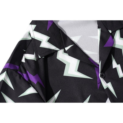 "Lighting Print" Unisex Men Women Streetwear Graphic Button Shirt - Street King Apparel