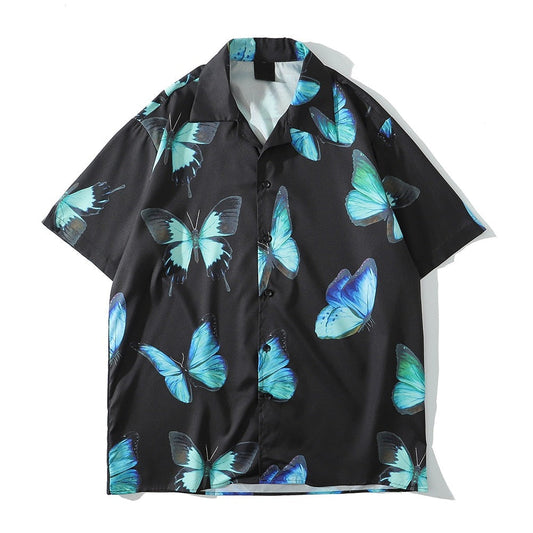 Street King Apparel "Blue Butterfly" Unisex Men Women Streetwear Graphic Button Shirt - Street King Apparel