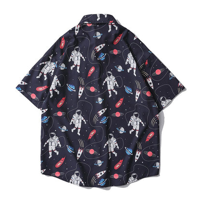 "Astro" Unisex Men Women Graphic Streetwear Button Up Shirt Daulet Apparel