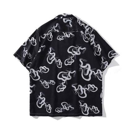 "Red Snake" Unisex Men Women Streetwear Graphic Button Shirt - Street King Apparel