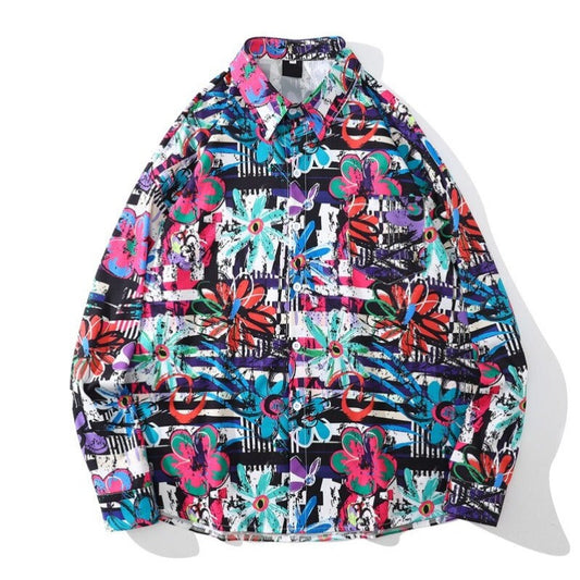 "Floral Graf" Unisex Men Women Streetwear Button Up Shirt - Street King Apparel