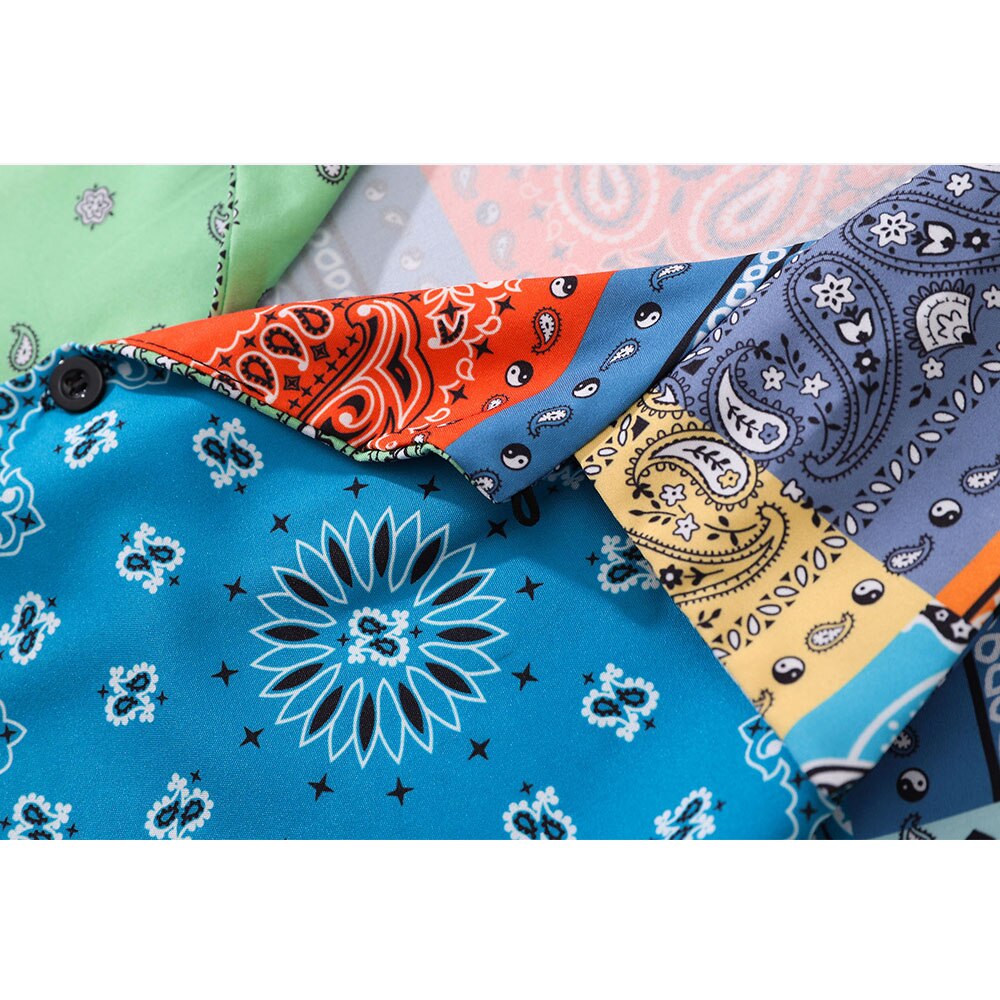 'Patchwork" Unisex Men Women Streetwear Button Up Shirt - Street King Apparel