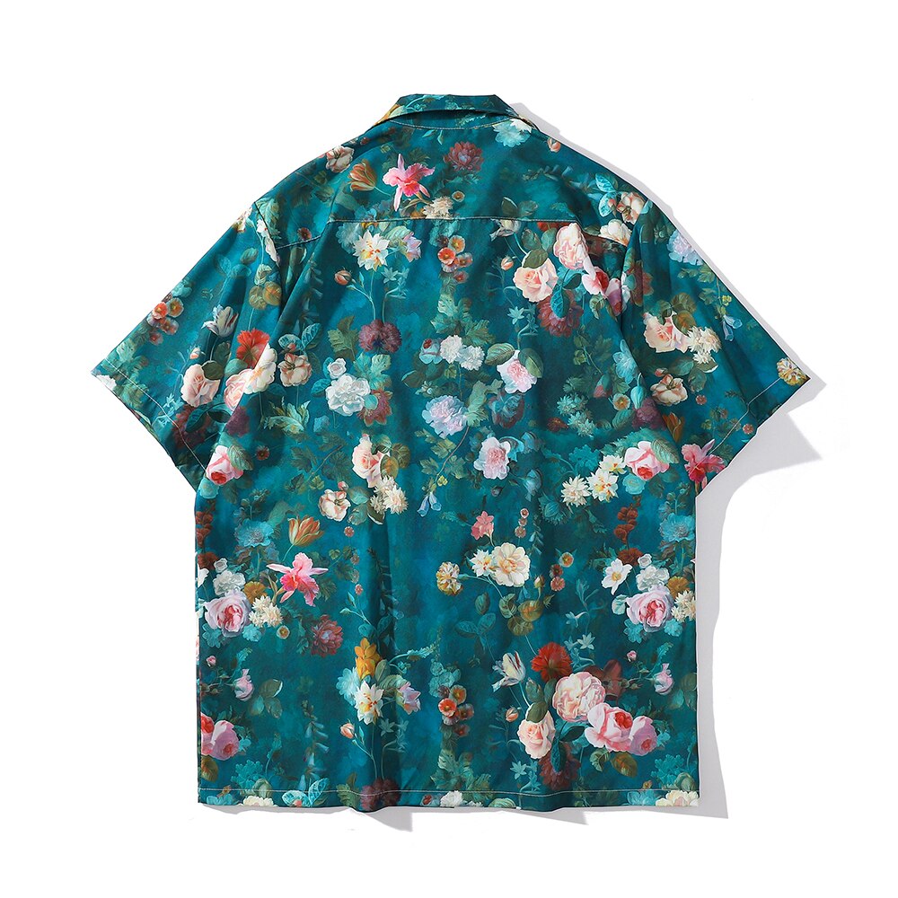 "Ocean Floral" Unisex Men Women Streetwear Button Up Shirt - Street King Apparel