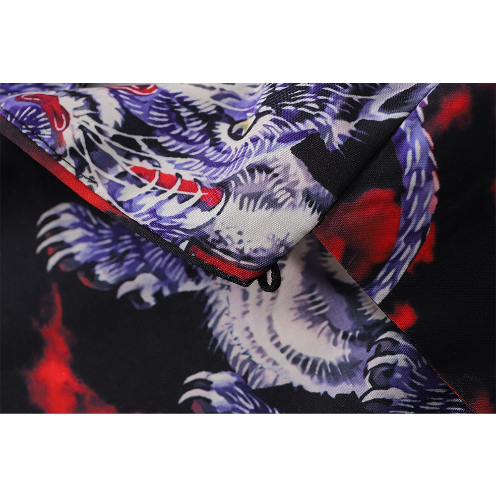 "Purple Dragon" Unisex Men Women Streetwear Graphic Button Shirt - Street King Apparel