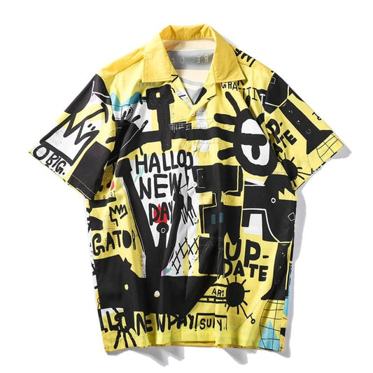 "Retro Style Graffiti" Unisex Men Women Streetwear Button Shirt - Street King Apparel