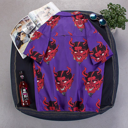 "Devil In Details" Unisex Men Women Streetwear Graphic Button Up Shirt - Street King Apparel