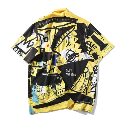 "Retro Style Graffiti" Unisex Men Women Streetwear Button Shirt - Street King Apparel
